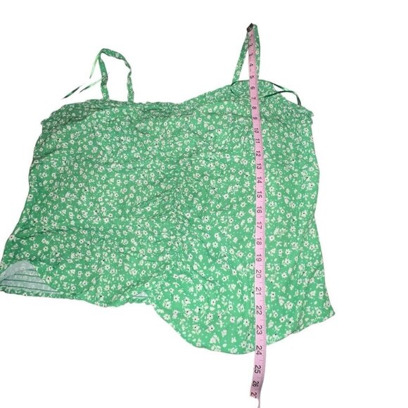 LUSH Green Floral Print Ruched Front Smocked Back Cami Tank Top Women Size 2X - Picture 6 of 10